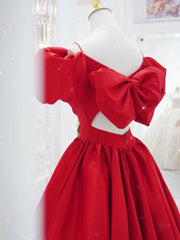 Party Dress Short Tight, Red V Neck Satin Long Prom Dress, Red Formal Evening Dresses