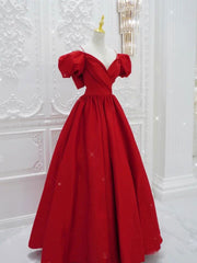 Elegant Dress Classy, Red V Neck Satin Long Prom Dress, Red Formal Evening Dresses
