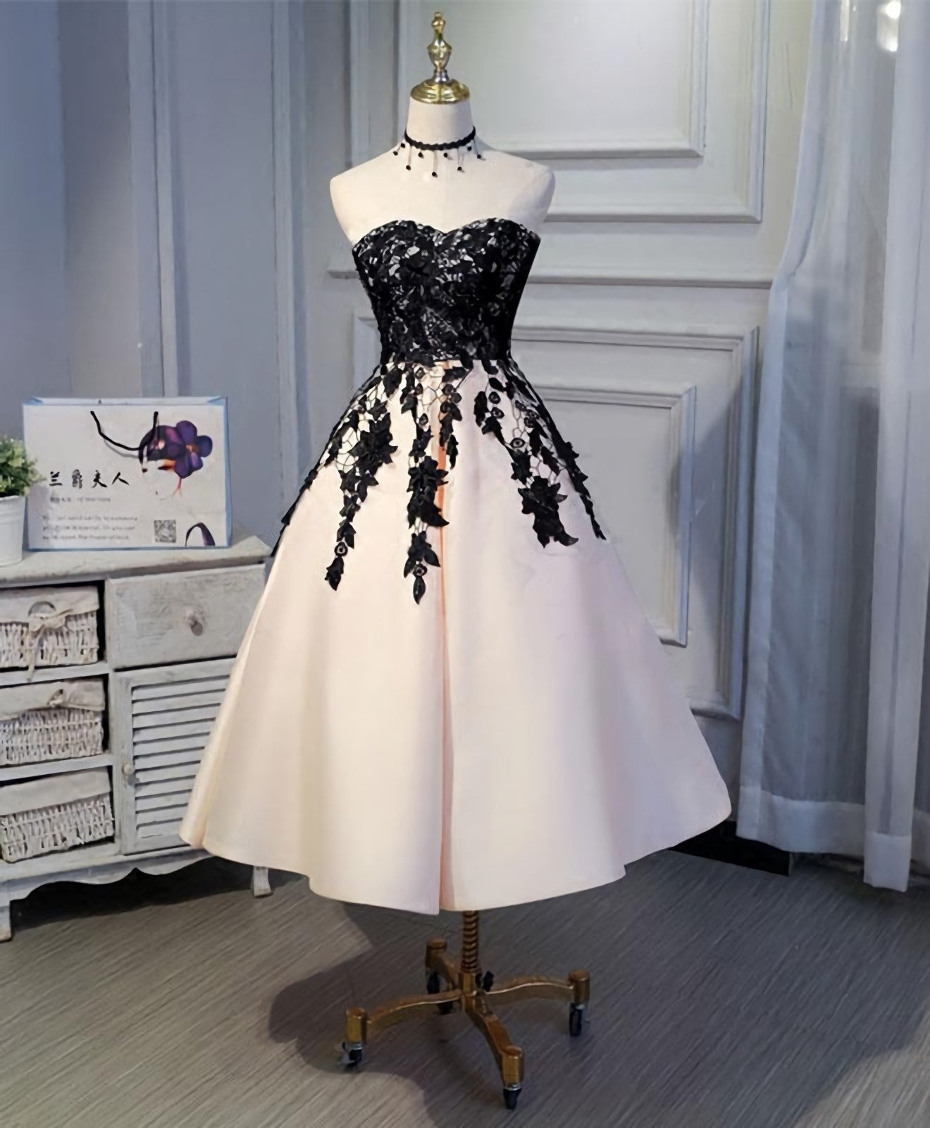 Formal Dresses Long Elegant, Champagne Lace Short Prom Dress, Lace Evening Dress