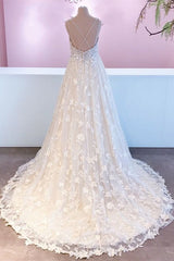 Wedding Dresses Simple, Romantic Long A-Line Sweetheart Appliques Lace Tulle Wedding Dress