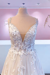 Wedding Dress Simple, Romantic Long A-Line Sweetheart Appliques Lace Tulle Wedding Dress