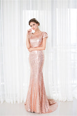 Party Dresses Short Clubwear, Rose Gold Sequin Mermaid Prom Dresses