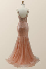 Party Dress Size 54, Rose Gold Shimmer Mermaid Long Formal Dress