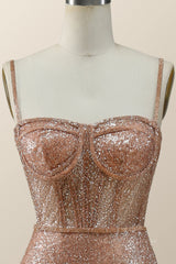 Party Dress Size 58, Rose Gold Shimmer Mermaid Long Formal Dress