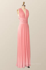 Boho Dress, Rose Pink Convertible Long Party Dress
