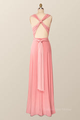 Formal, Rose Pink Convertible Long Party Dress