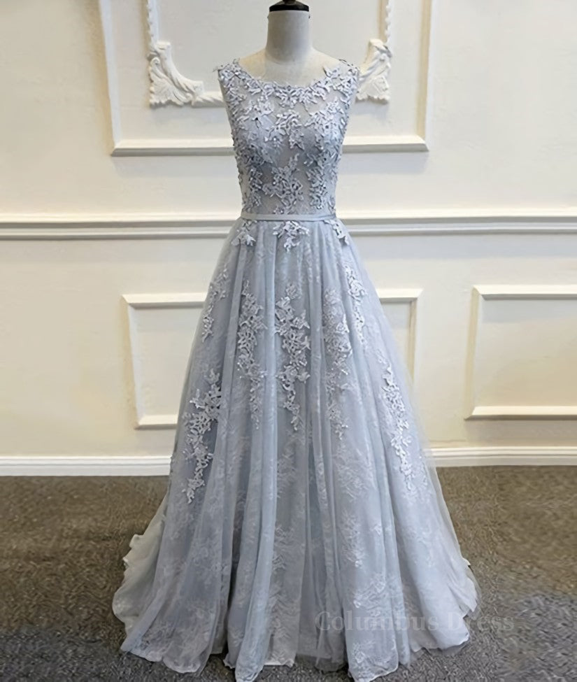 Bridesmaid Dresses Under 103, Round Neck Appliques Vintage Tulle Lace Prom Dresses, Bridesmaid Dresses