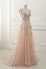 Party Dress For Baby, Round Neck Pink Lace Prom Dresses, Pink Lace Formal Evening Dresses