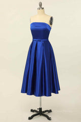 Party Dress Quotesparty Dresses Wedding, Royal Blue A-line Fold Strapless Lace-Up Back Satin Mini Homecoming Dress