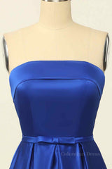 Black Dress Classy, Royal Blue A-line Fold Strapless Lace-Up Back Satin Mini Homecoming Dress