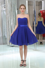 Formal Dresses Long, Royal Blue Chiffon Strapless Simple Homecoming Dresses