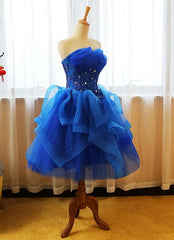 Wedding Shoes Bride, Royal Blue Knee Length Party Dress with Applique, Short Prom Dress