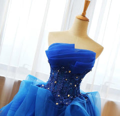 Pretty Prom Dress, Royal Blue Knee Length Party Dress with Applique, Short Prom Dress