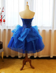 Fall Wedding Ideas, Royal Blue Knee Length Party Dress with Applique, Short Prom Dress