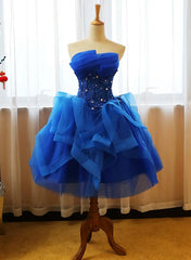 Prom Dress Long, Royal Blue Knee Length Party Dress with Applique, Short Prom Dress