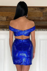 Royal Blue Open Back Sequins Tight Hoco Dress