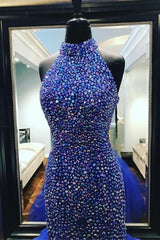 Bridesmaid Dress 2035, Royal Blue Rhinestones Prom Dress Mermaid Tulle Skirt,Celebrity Dress