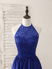 Little Black Dress, Royal Blue Satin Beads Short Prom Dress Blue Homecoming Dress