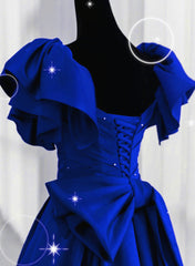 Glam Dress, Royal Blue Satin Long Sweetheart Party Dress, Blue Satin Prom Dress