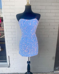Homecoming Dresses Bodycon, Royal Blue Sequin Strapless Black Mini Homecoming Dress