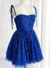 Braids, Royal Blue Sparkle Tulle Sweetheart Short Formal Dress, Blue Short Homecoming Dress