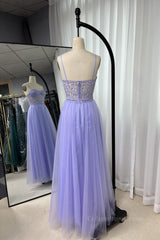 Prom Dresses For Curvy Figures, Royal Blue Straps Appliques A-line Tulle Long Prom Dress