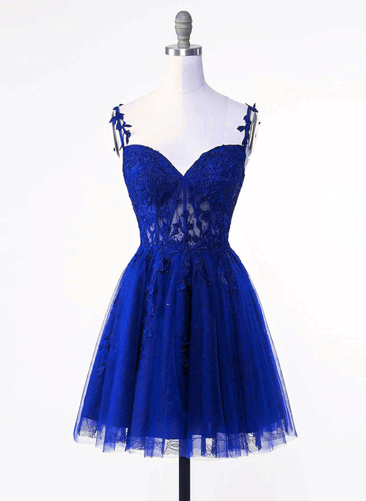 Bridesmaid Dresses Colorful, Royal Blue Tulle with Lace Applique Short Formal Dress, Royal Blue Homecoming Dress