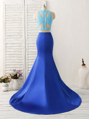 Formal Dress Styles, Royal Blue Two Pieces Satin Long Prom Dress, Blue Evening Dress
