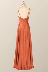 Formal Dressed Long Gowns, Rust Color V Neck Long Party Dress