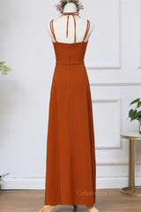 Prom Dresses Brand, Rust Orange Wrap Bridesmaid Dress