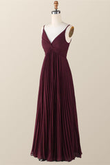 Prom Dresses Long With Slit, Twisted Front Burgundy Chiffon Long Bridesmaid Dress