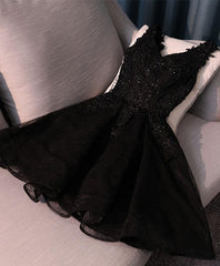 Prom Dress Beautiful, Black V Neck Lace Short Prom Dress, Homecoming Dresses, Homecoming Dresses
