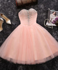 Evening Dress Maxi Long Sleeve, Pink A Line Sweetheart Neck Short Prom Dress, Homecoming Dresses