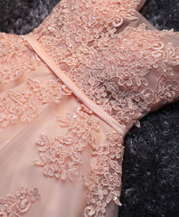 Homecoming Dresses For Middle School, Pink V Neck Tulle Lace Short Prom Dress, Homecoming Dresses