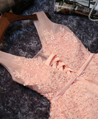 Homecoming Dresses 31 Year Old, Pink V Neck Tulle Lace Short Prom Dress, Homecoming Dresses