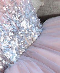Dream Dress, Cute Pink V Neck Tulle Seqsuins Short Prom Dress, Cocktail Dress