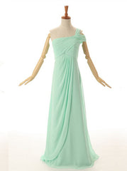 Prom Dresses Black Girls, A-Line One Shoulder Floor Length Mint Green Bridesmaid Dress
