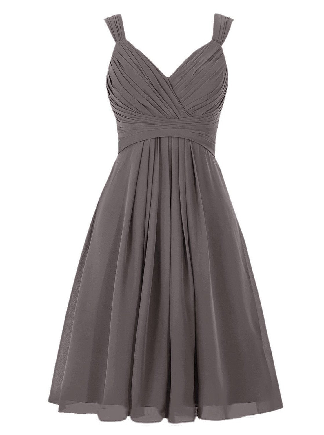 Long Black Dress, Simple A-line V Neck Short Chiffon Grey Bridesmaid Dress
