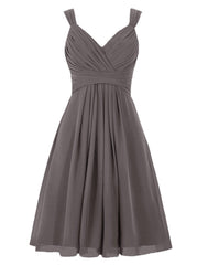 Long Black Dress, Simple A-line V Neck Short Chiffon Grey Bridesmaid Dress