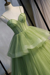 Princess Prom Dress, Sage Green Corset Long Prom Dress, Long Green Tulle Party Dress Evening Dresses
