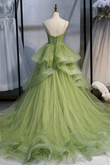 Glamorous Dress, Sage Green Corset Long Prom Dress, Long Green Tulle Party Dress Evening Dresses