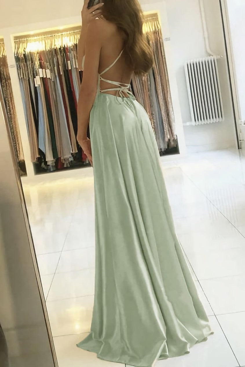 Backless Prom Dress, sage green prom dress