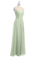 Wedding Ideas, Sage Green Straps A-line Long Bridesmaid Dress