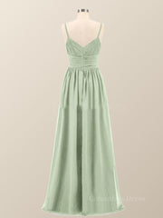 Formal Dresses Long Elegant Classy, Sage Green Straps Pleated Empire Long Bridesmaid Dress