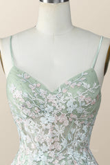 Party Dress Look, Sage Green Tulle Floral Embroidered A-line Homecoming Dress