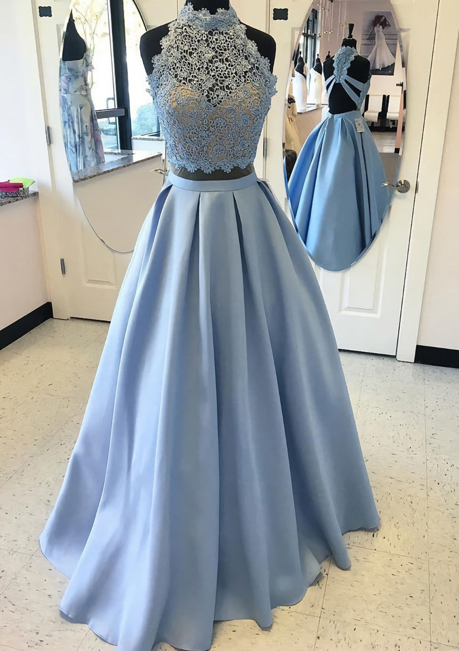 Formal Dress To Attend Wedding, Satin Prom Dress A-Line/Princess High-Neck Long/Floor-Length With Lace