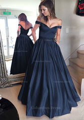 Evening Dress Dresses, Satin Prom Dress A-Line/Princess Off-The-Shoulder Long/Floor-Length With Beaded