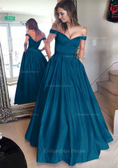 Evening Dresses Yde, Satin Prom Dress A-Line/Princess Off-The-Shoulder Long/Floor-Length With Beaded