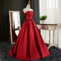 Prom Dresses Colorful, Satin Scoop Floor Length Ball Prom Dress , Dark Red Sweet 16 Gown