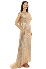 Party Dresses Long Dresses, Scoop Backless Floor-length Sparkle Sequins Champagne Prom Dresses